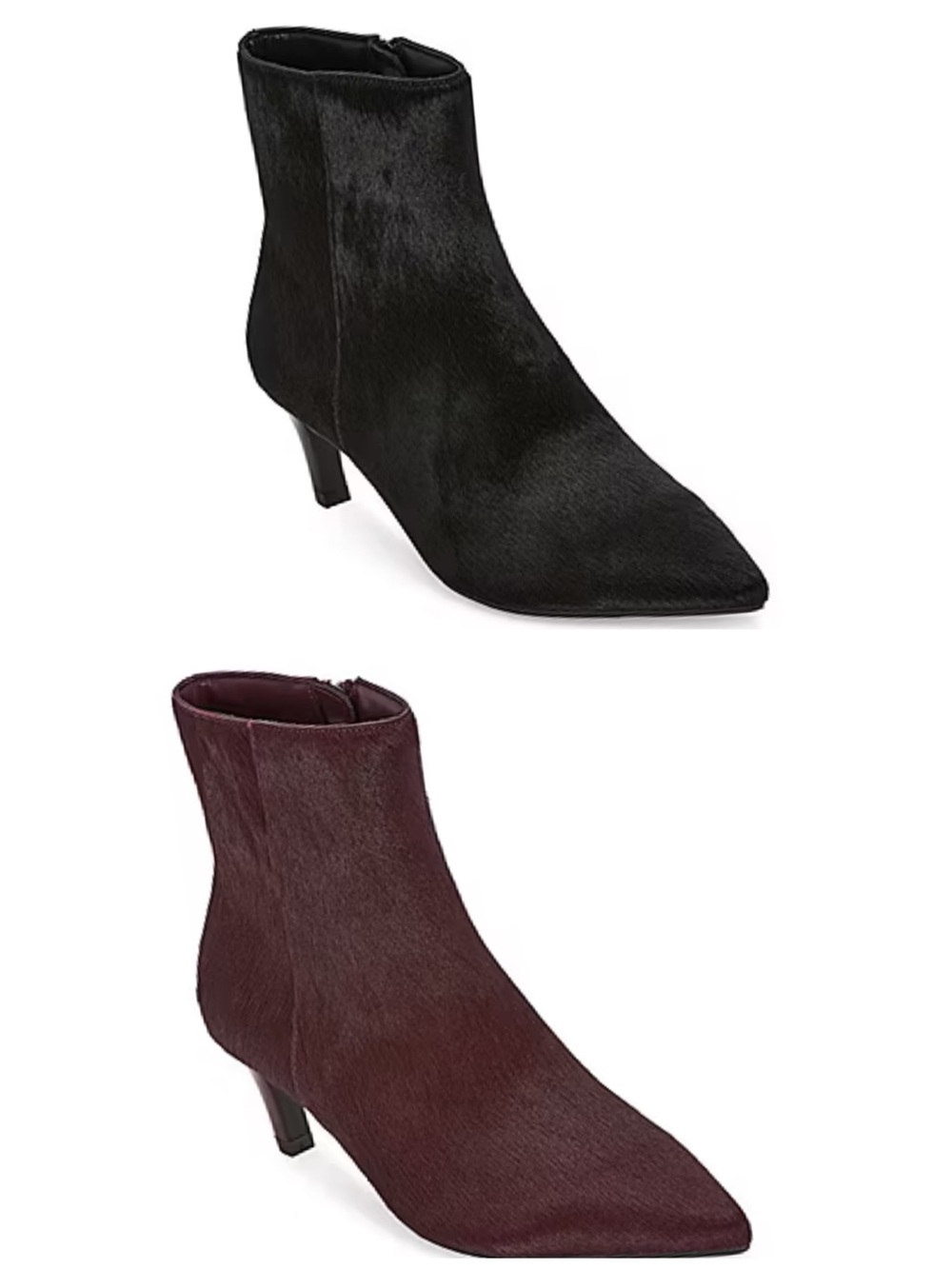 New Womens Murphy Kitten Calf Hair Heel Booties - Black/Burgundy Size 8
